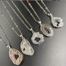 Fashion Gold and Silver Plated Natural Healing Crystal Stone Geode Agate Druzy Pendant Necklaces for Women