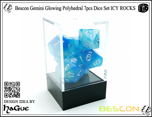 Bescon Gemini Glowing Polyhedral 7pcs Dice Set ICY ROCKS-New Version-2 Bescon Gemini Glowing Polyhedral 7pcs Dice Set ICY ROCKS-New Version-2