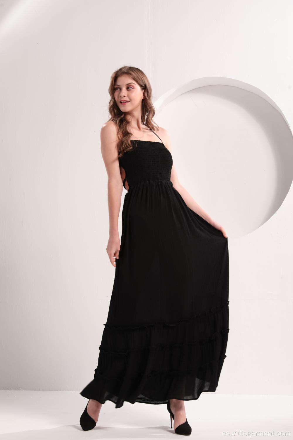 Vestido largo casual de playa negro para mujer