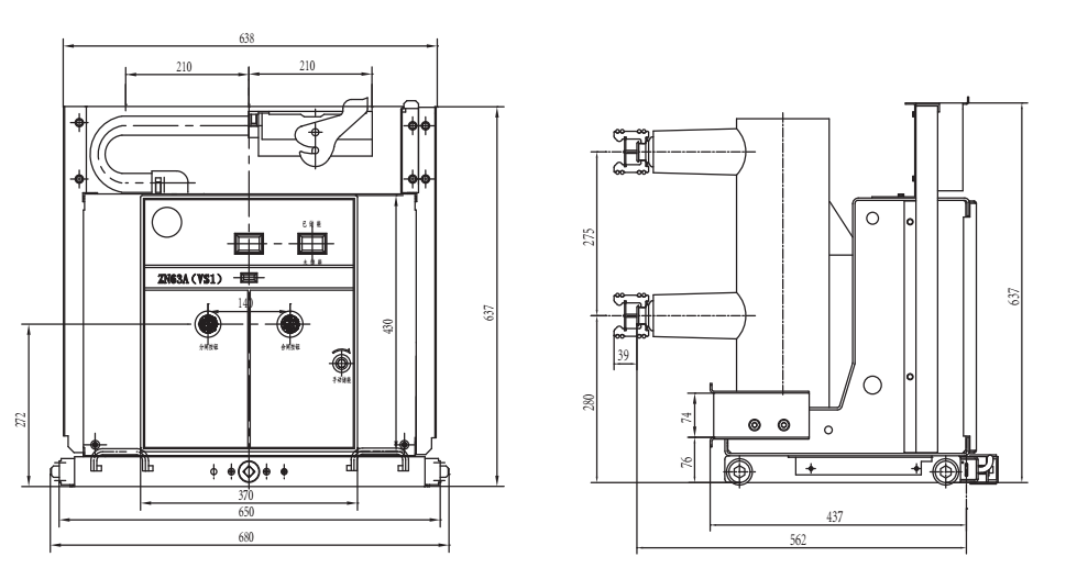 disjoncteur haute tension 3 phase handcart drawout type VCB AC 10kV 11kV 12kV VS1 ZN63 vacuum circuit breaker