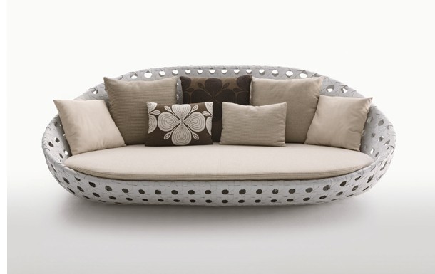 Sofa Rattan Gàrradh Geal Aluminium Frame