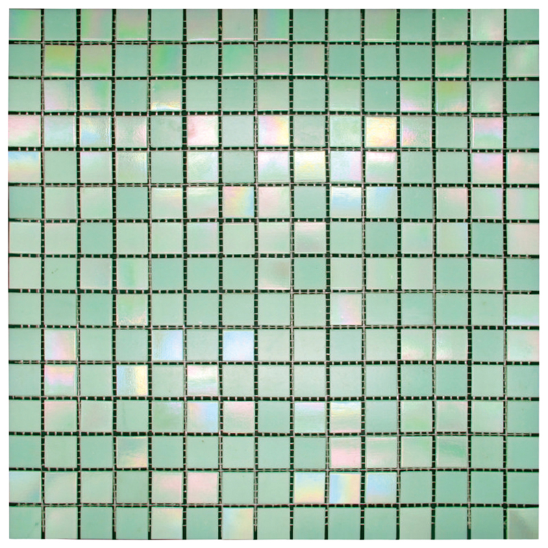 Residential Iridescent Green Glass Mosaic Tile Wall