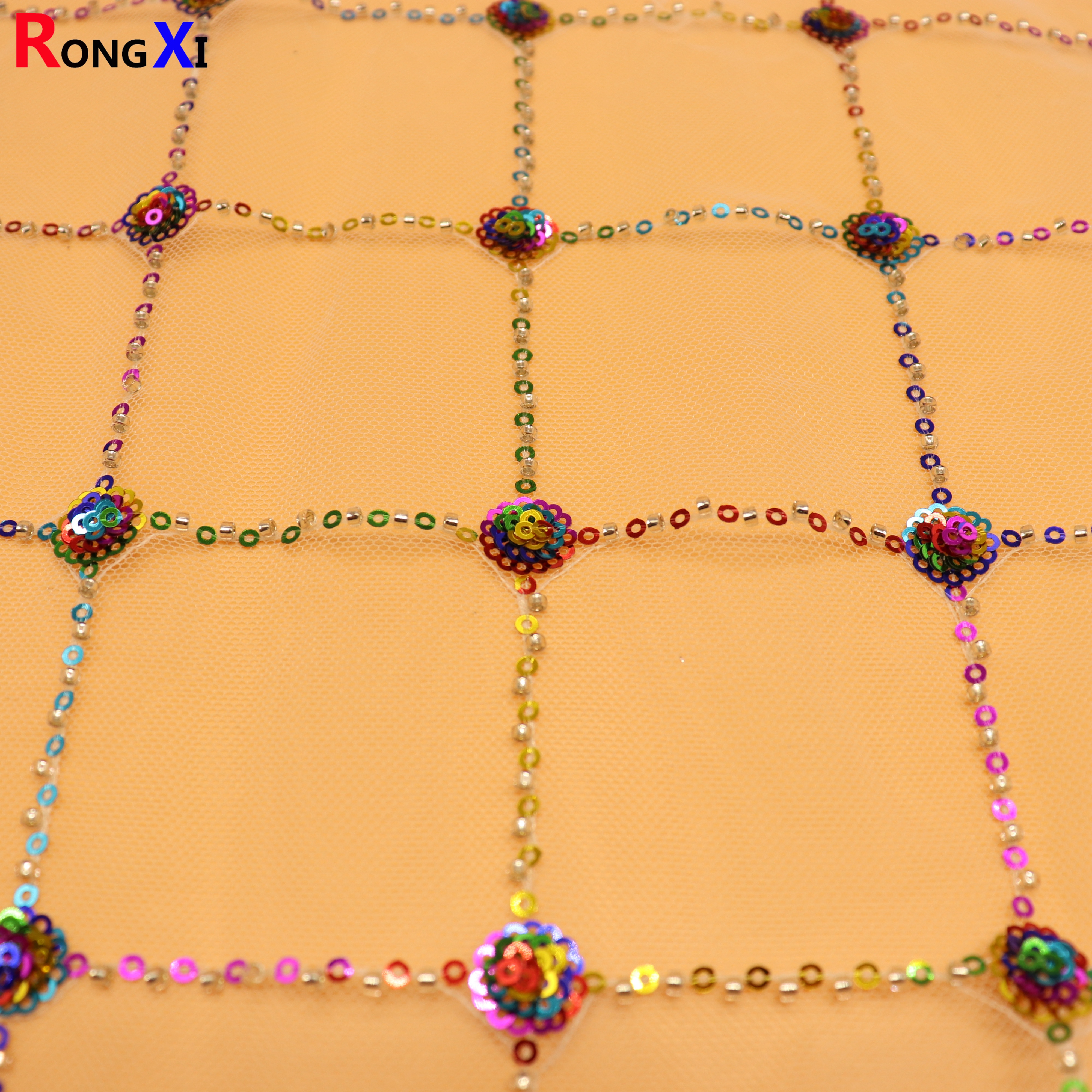 RXF1687 3mm New Design Gold Sequin Imbroidered Fabric 2019 With Low Price