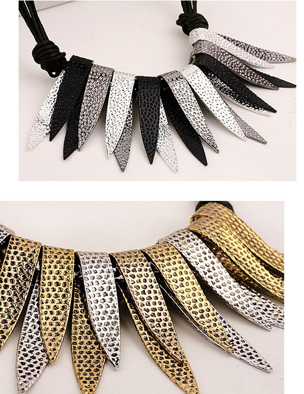 Metallic Choker Collar Alloy Silver Tassel Necklace