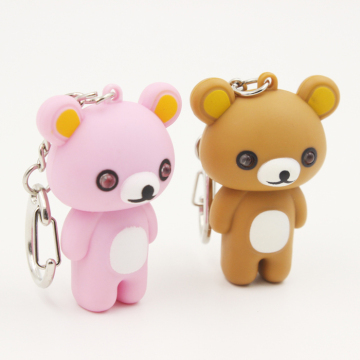 custom wholesale price good promotional gift funny bear shape led sound keychain