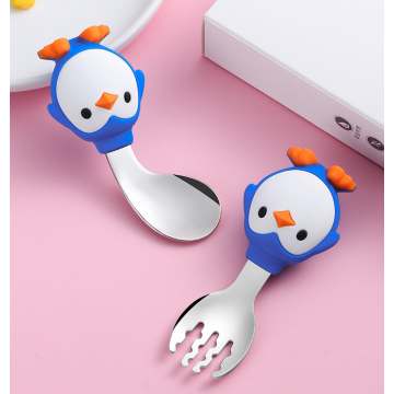 Penguin para niños personalizados Silicona Spoon de acero inoxidable
