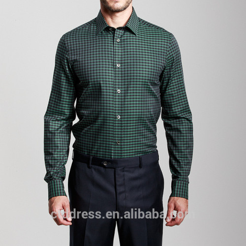 100% cotton custom tailor made mens slim fitting green checks shirt