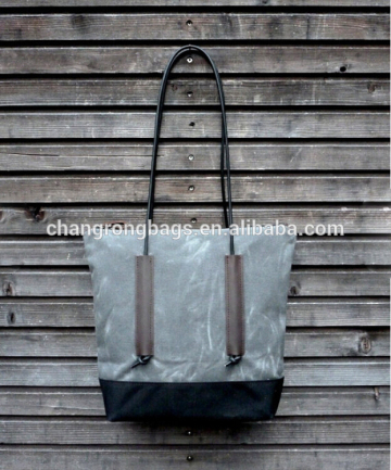 Waxed Canvas Tote Bag With Leather Handle Tote Bag Canvas