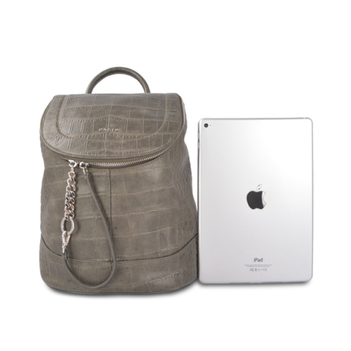 Minimalist Style Leather Backpack Croco Zipper Handle Bag