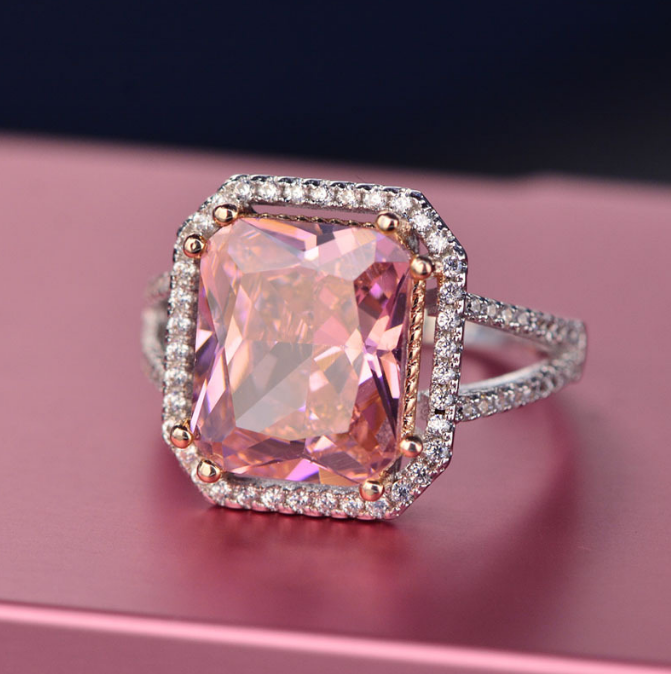 Wholesale Morganite Pink CZ 925 Sterling Silver Ring Wedding Rings Sterling Silver