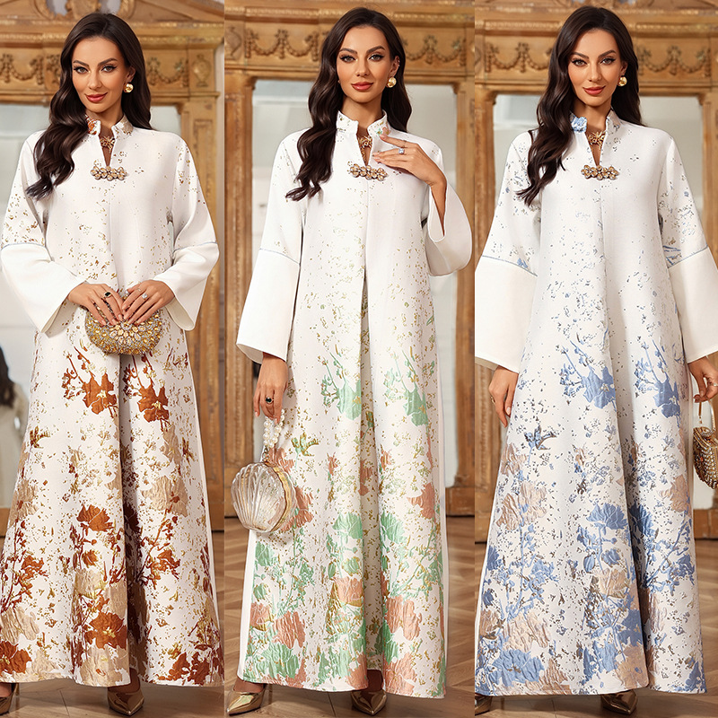 ژاکارد گل جلابیا شب عبای جزئیات Floral Jacquard Jalabiya Evening Abaya Detail