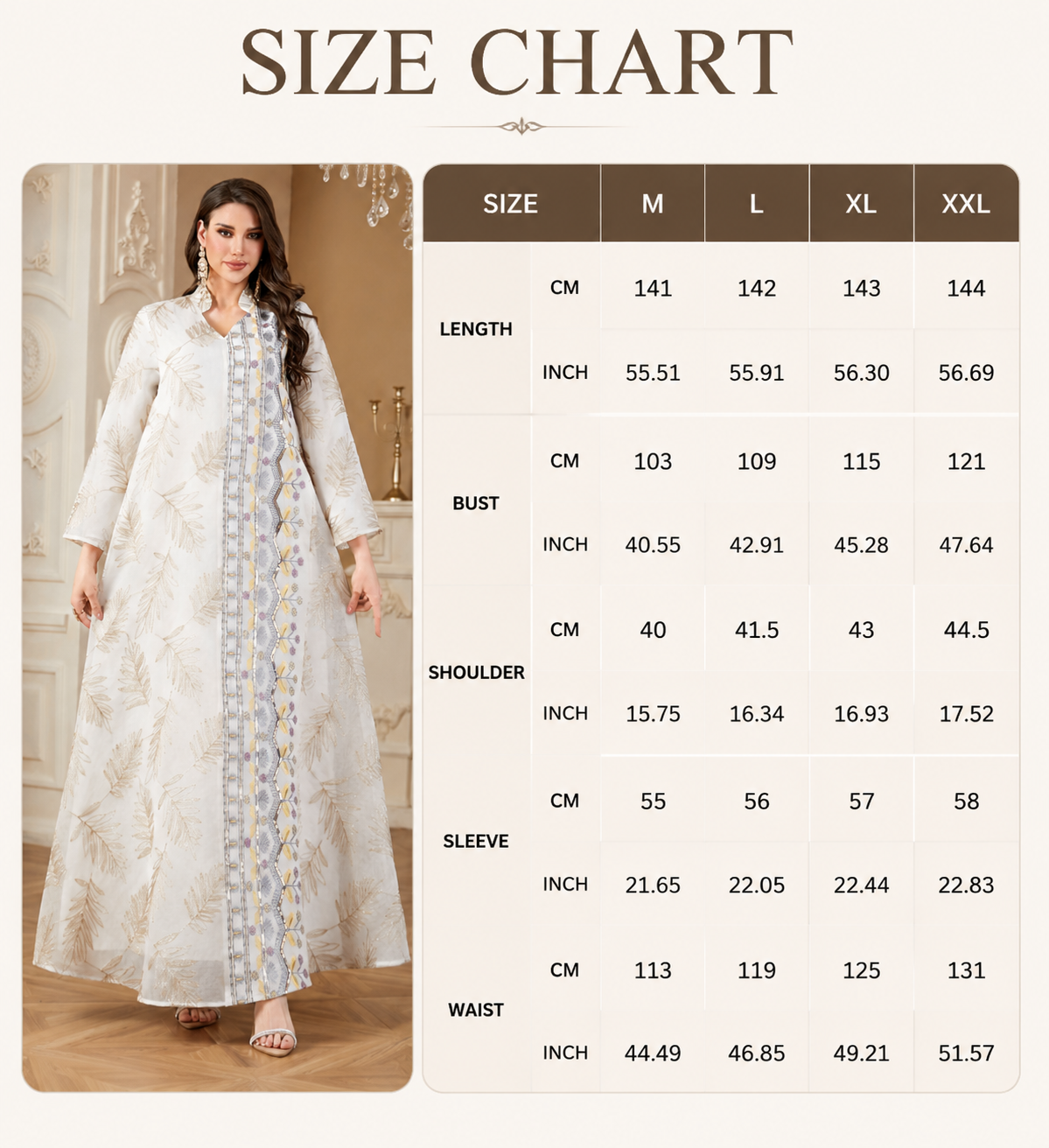 لباس عبایی یقه وی گلدوزی شده Embroidered V Neck Abaya Dress