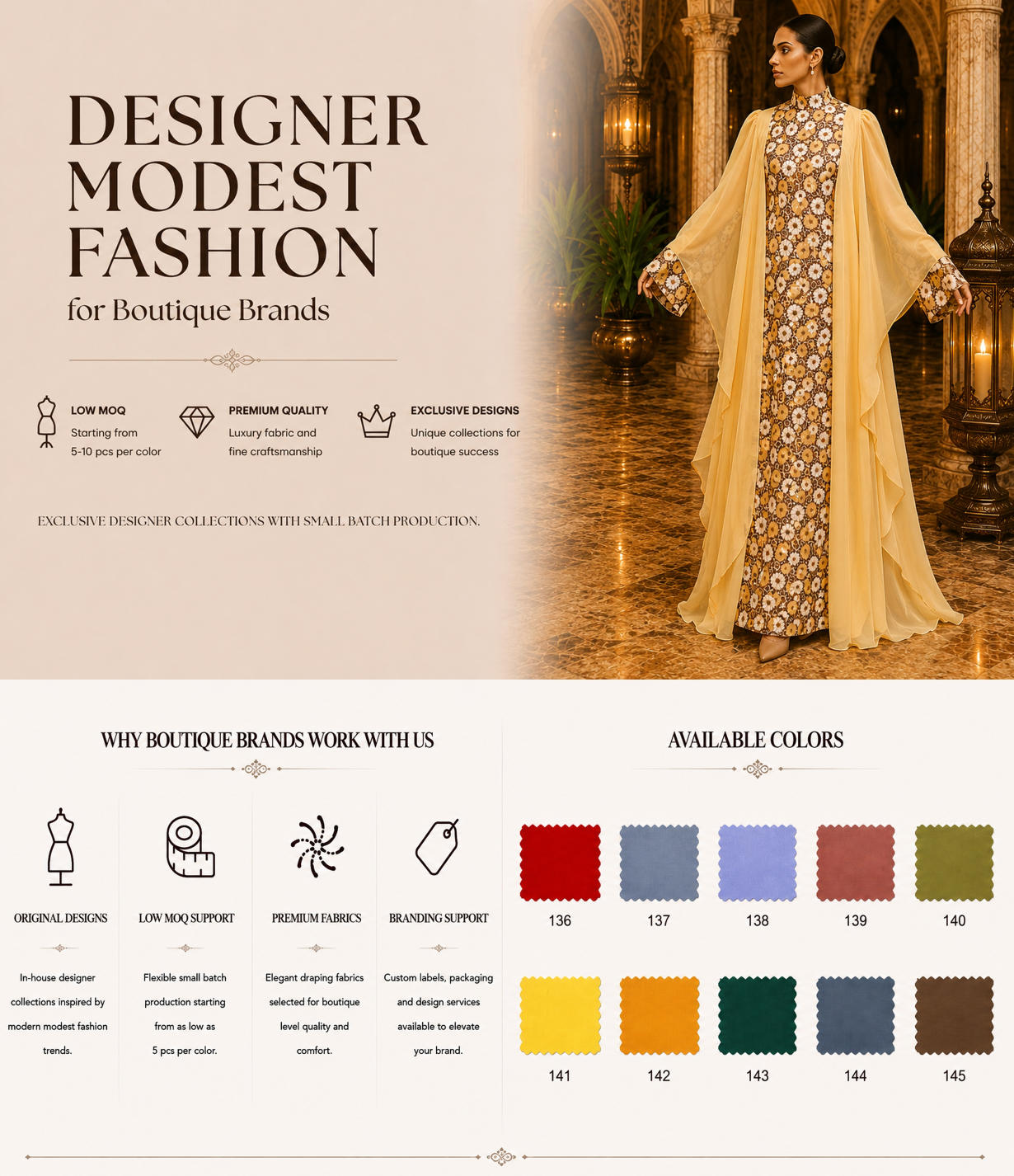 نمای کلی محصول پانل گلدار batwing abaya yellow floral panel batwing abaya product overview