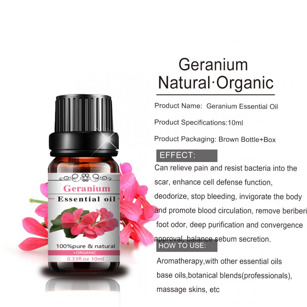 10ml geranium muhimu mafuta ya kiwango cha juu asili muhimu mafuta aromatherapy mafuta