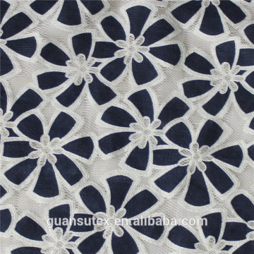 Navy blue flower lace fabric with white holes