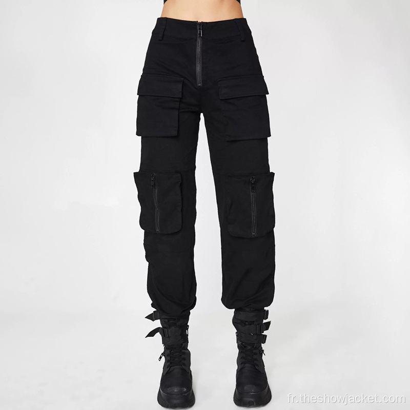 Pantalon cargo noir personnalisé en gros OEM personnalisé pour femmes