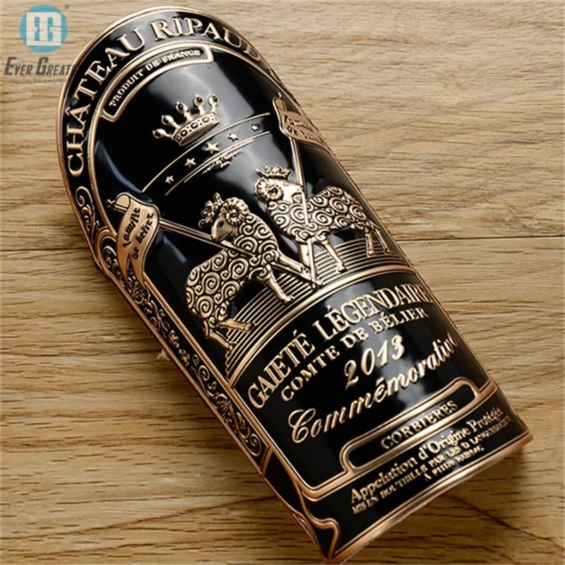 Factory Custom Metal Label Aluminum Embossed Bottle Label Wine Metal