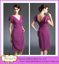 Elegant Sheath V-Neck and V-Back Knee Length Purple Chiffon Informal Mother of The Bride Dresses (WD131)