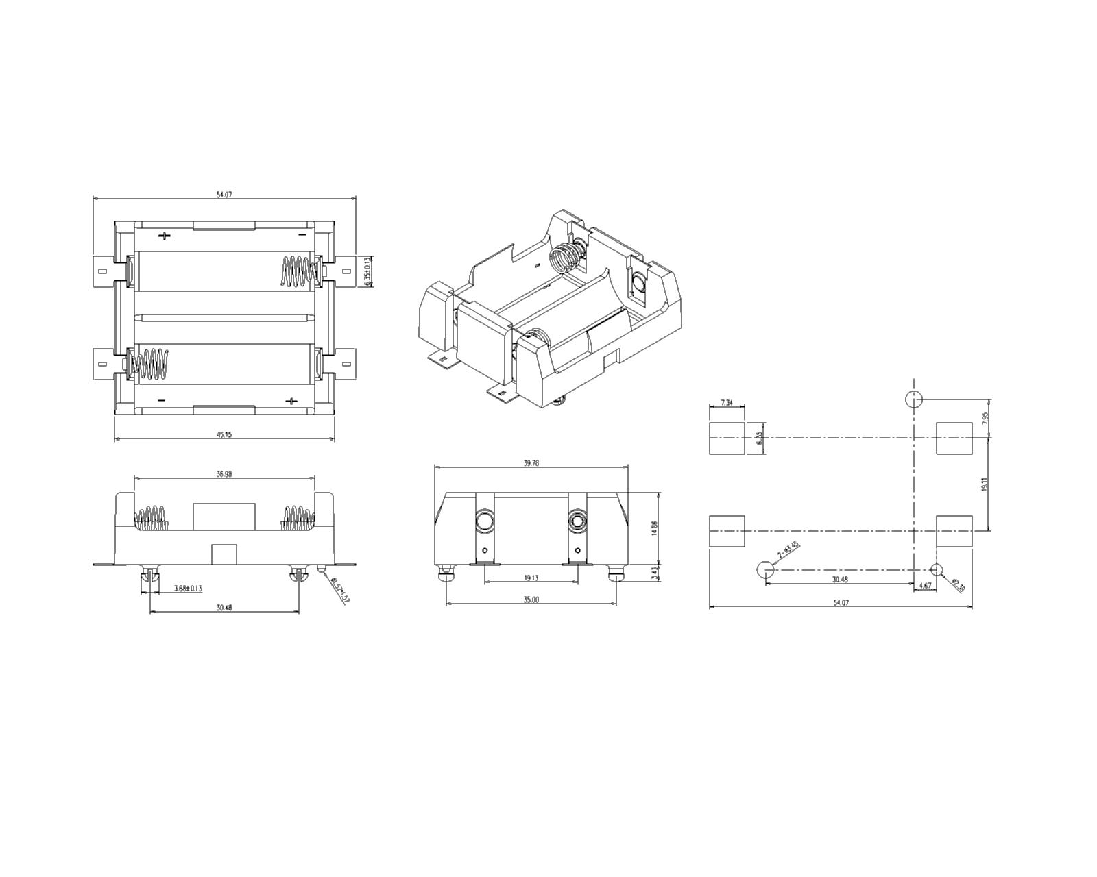 BBC-M-SN-A-136 Dual Battery Holder For 18350 SMT