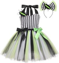 Girls Halloween Black White Stripe Costume