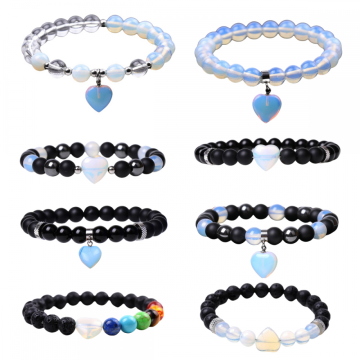 8Pc a Set Gemstone Round Beads With Charm Heart Bracelet 7 Charka Healing Crystal Beads Stretch Bracelet for Women Men