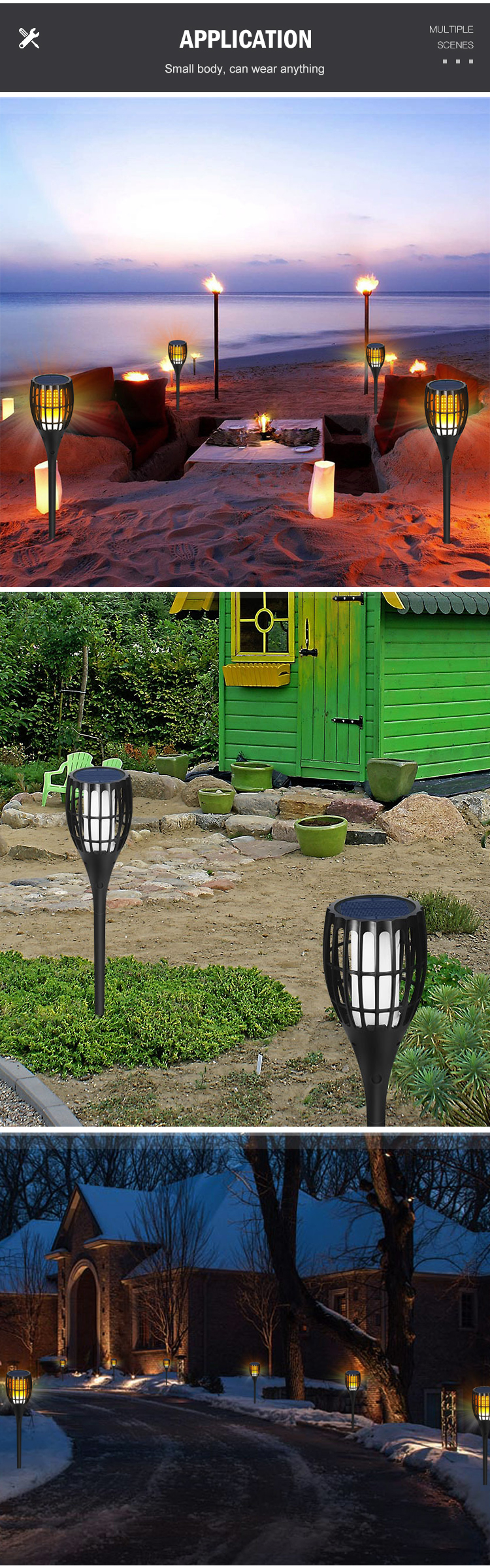 OKELI Outdoor Waterproof Ip65 Torch Light Vase Shape Led Solar Lamp Flame For Yard Path Garden