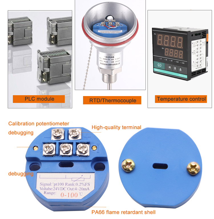 4-20ma TRD pt100 sensor temperature transmitter thermal resistance