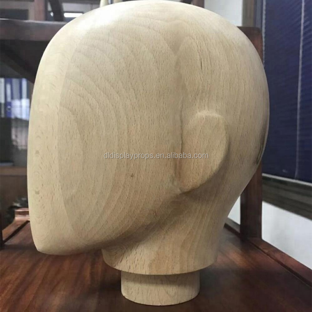 Fashion Wigs Hat Display Heads DL180527 Male Solid Beech Wooden Mannequin Head With Ears