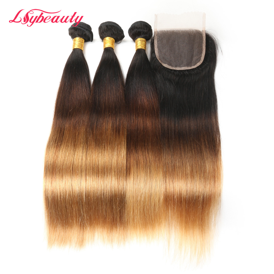 Mix Color 1B 4 27 Ombre Color Hair Two Three Tones Ombre Straight Brazilian Extension Human Hair With Lace Closure