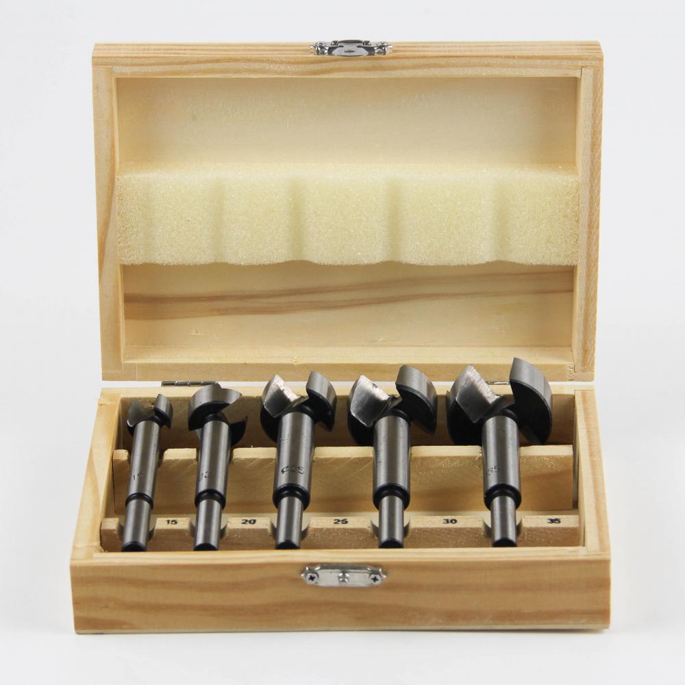 Wood 5pcs Vorstner Drill Bits في صندوق الخشب