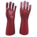 Guantes de PVC rojos con revestimiento interlock de acabado liso de 16 &quot;