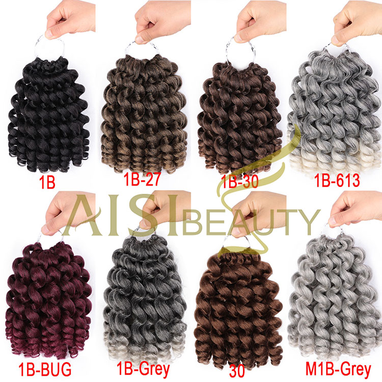 Aisi Beauty 8 Inch Multi Color Jumpy Wand Curly Crochet Braids Jamaican Bounce Synthetic Crochet Braiding Hair Extension