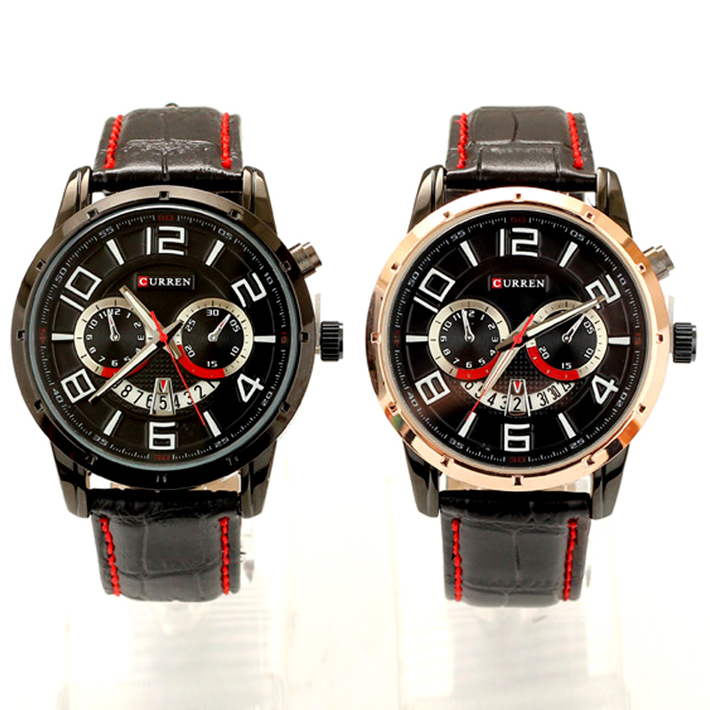 Fashion sport style leather band quartz watch 