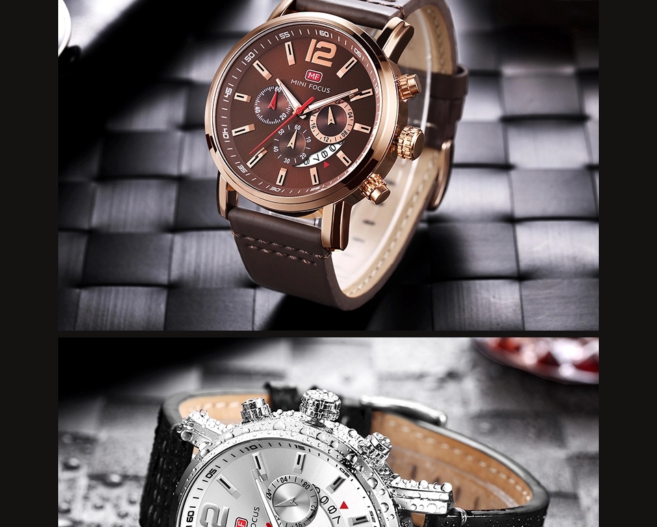 MINI FOCUS 0086 Chronograph Watch Military Sports Watches Men Wristwatches Quartz Movement Leather Relogio Masculino