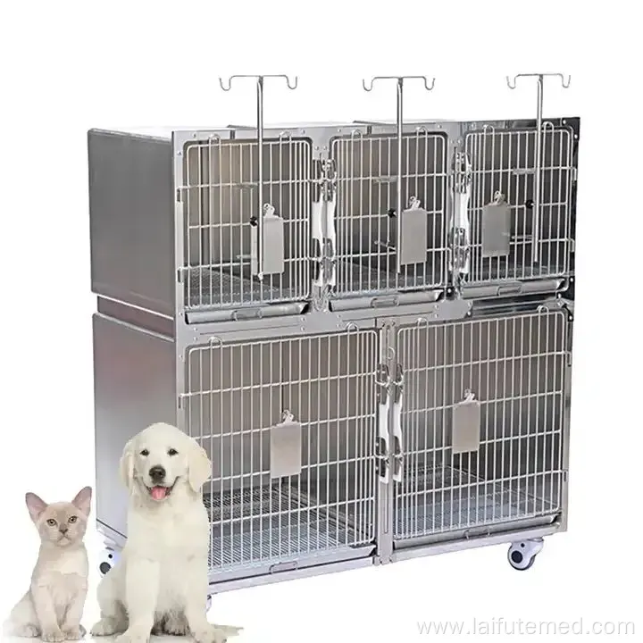 Factory Price Animal Veterinary Pet Cages Stainless Steel Vet Cat Cage with Wheels and Tray Oxygen Cage