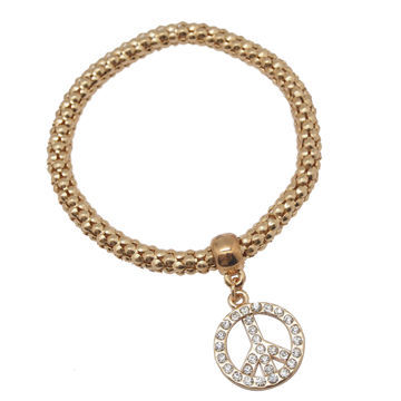 Metal bracelets, stretch with rhinestones peace sign