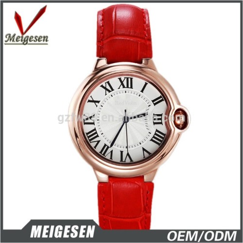 2015 vogue wrist watches genuine leather band crystal glass lady watch