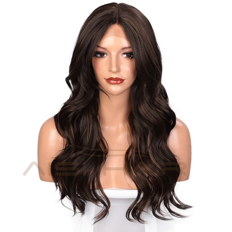 Aisi Hair 24 Inch Long Wavy Mixed Brown Wig Body Wave Swiss Lace Wig Middle Part Cheap  Lace Front Wigs For Black Women