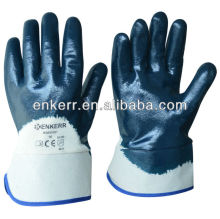 blue nitrile coated jersey glove cotton jersey liner half coated safety cuff