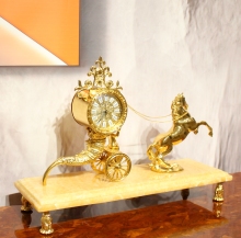 Luxury Golden Marble Desk Clock with Carriage Design