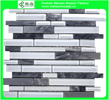 3D effect strip glass mix stone mosaic tile SJ8301