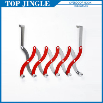 Cute Red Colored Metal Overdoor Extensible 6 Short Hook Hangers