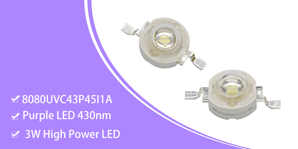 8080UVC43P45I1A 3W Violet 430nm High Power LED SMD Emitter