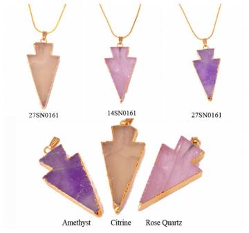 Gilding 18K Natural Gemstone Crystal Jewelry Arrow Pendant Necklace