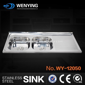 WY12050 double bowl stainless steel monoblock kitchen sinks with drainboard