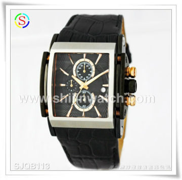 popular high quality stainless steel branded watch / genuine leather square watch
