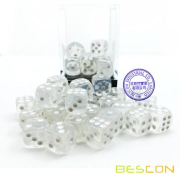 Bescon 12mm Dados de 6 lados 36 en caja de ladrillo, 12mm Cuadro de seis lados (36) Bloque de dados, blanco translúcido con pips