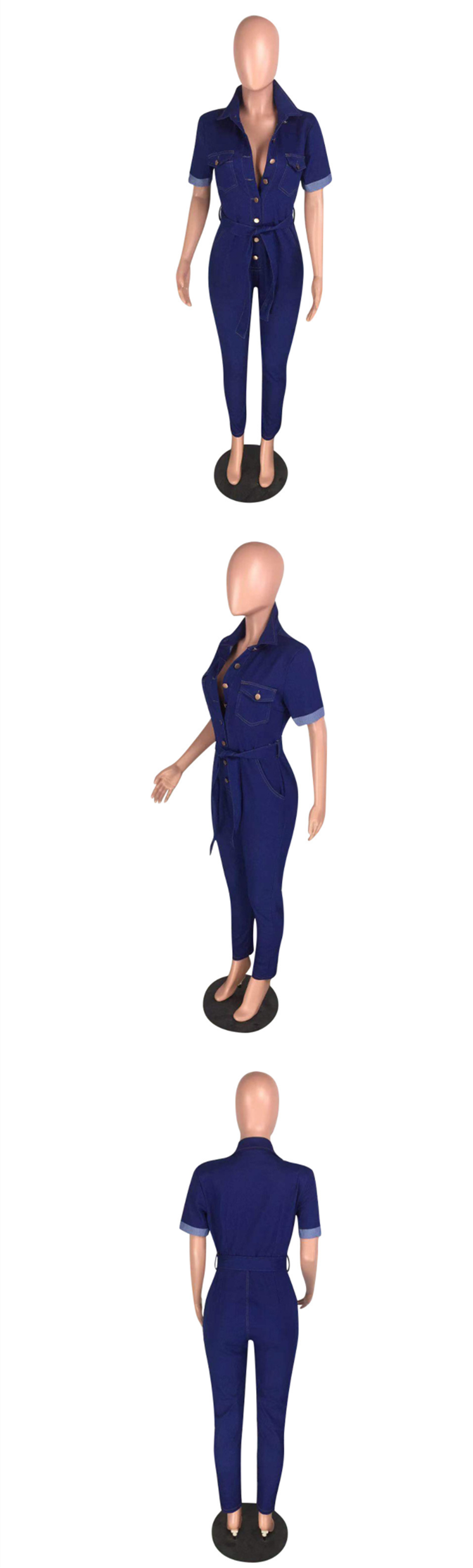 C3694 women autumn clothing stretch rompers lady's full length denim jumpsuit washed jeans for woman 2019 whole sale