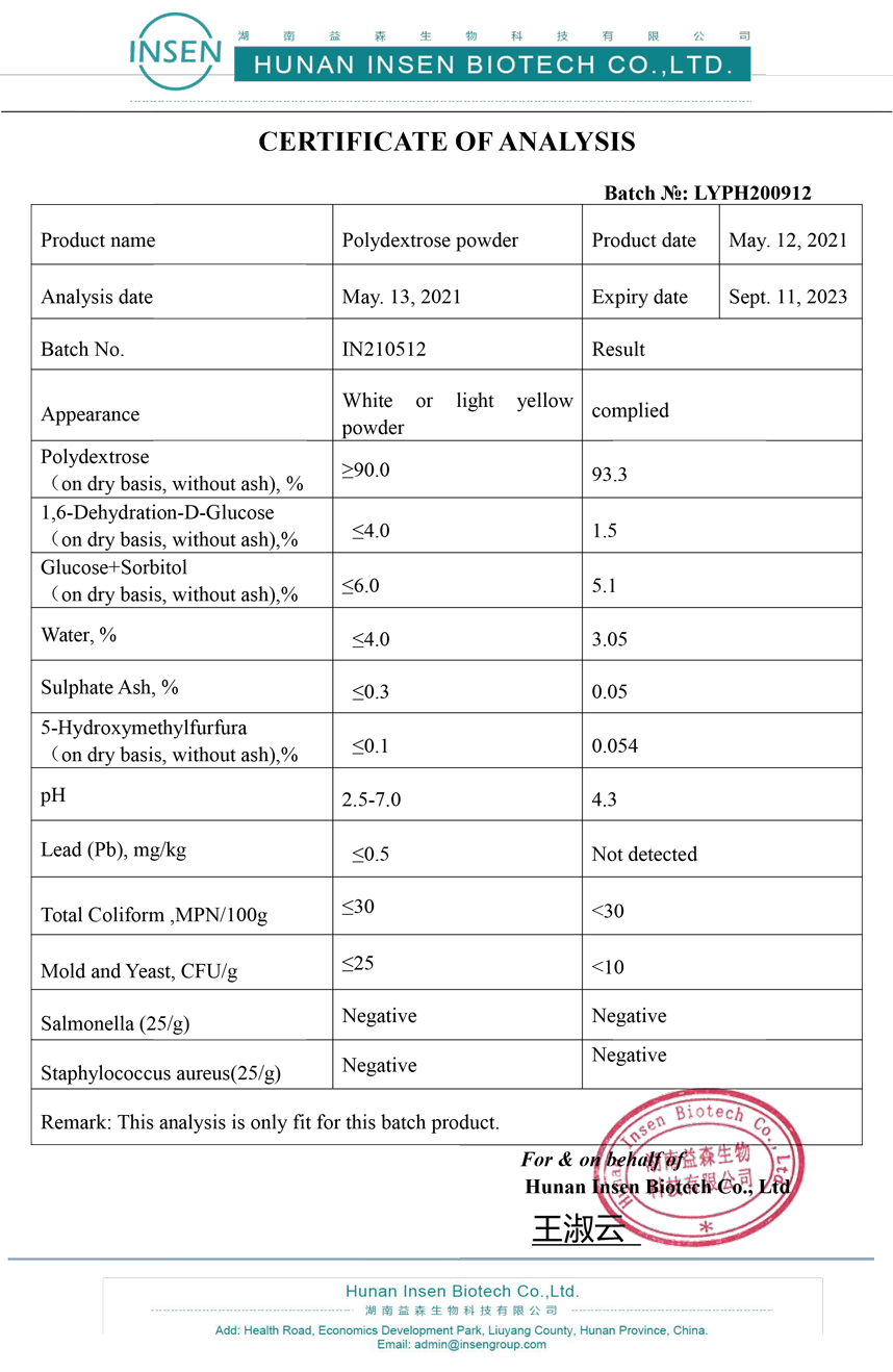 High Quality Water Soluble Dietary Fiber Polydextrose Powder