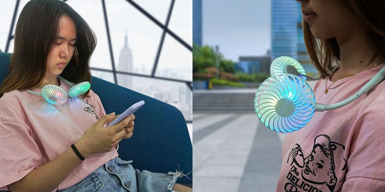 2021 New Arrival 2000mha Mini Rechargeable Fans Portable Neck Fan with LED Light